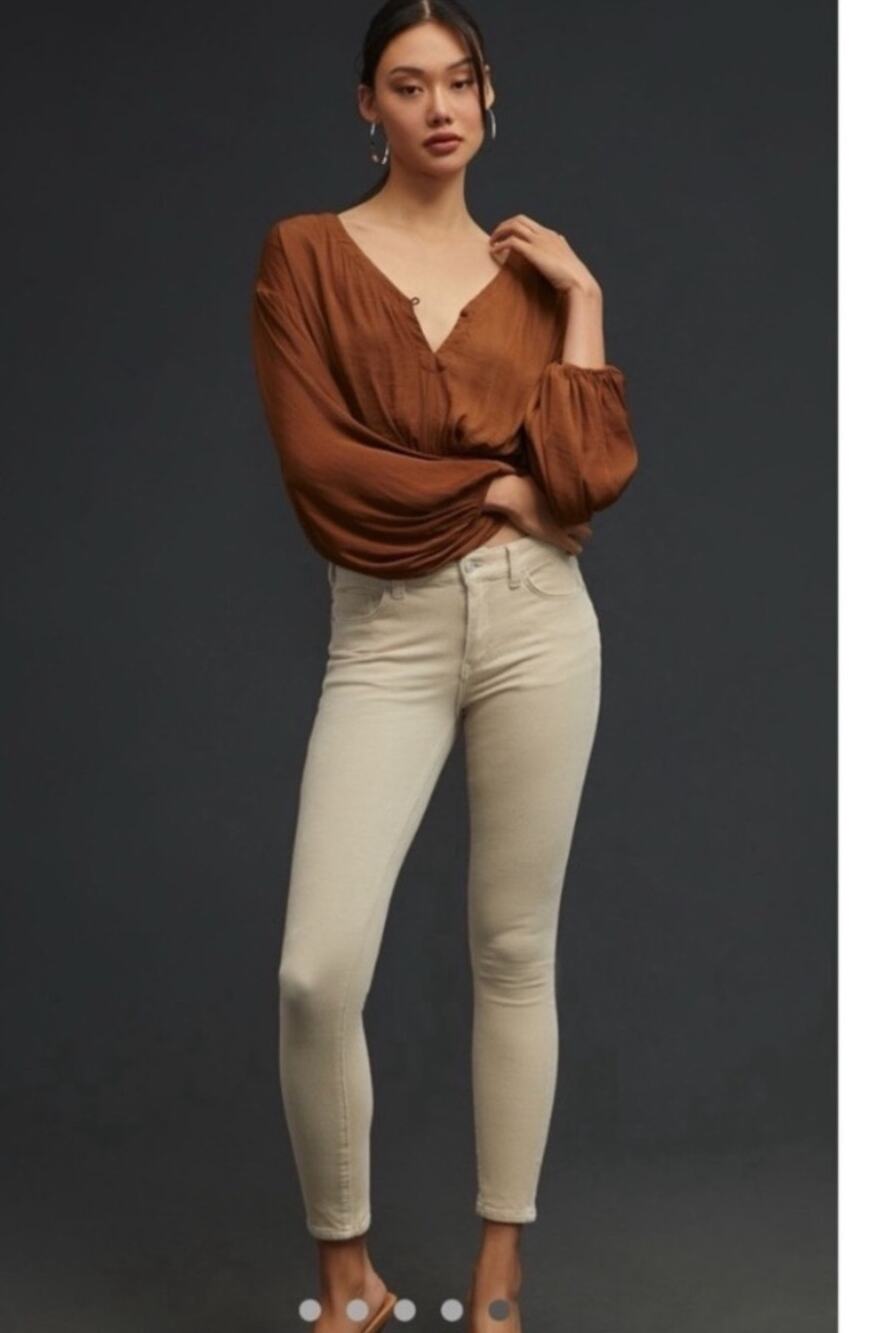 Pilcro by Anthropologie High-Rise Skinny Ivory Corduroy Pants Size 27 Minimalist